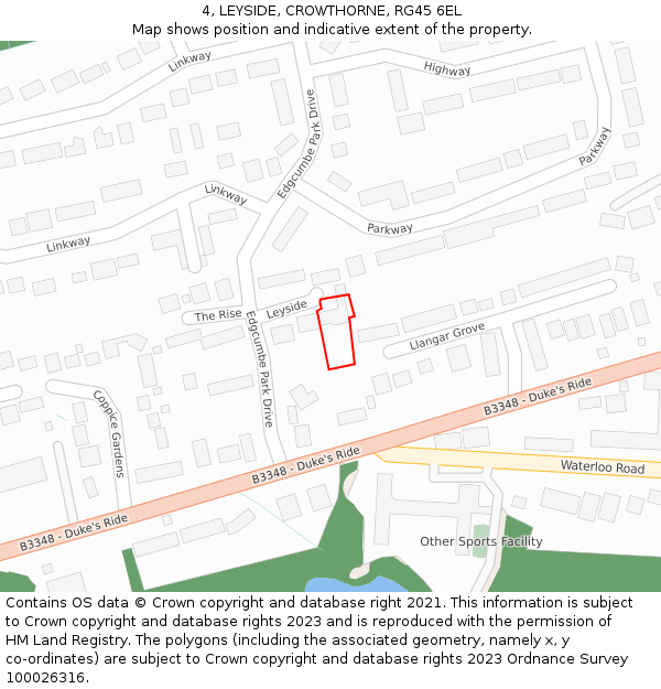 4, LEYSIDE, CROWTHORNE, RG45 6EL: Location map and indicative extent of plot