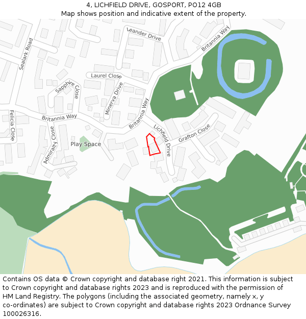 4, LICHFIELD DRIVE, GOSPORT, PO12 4GB: Location map and indicative extent of plot