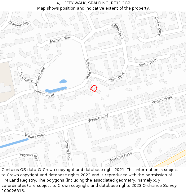 4, LIFFEY WALK, SPALDING, PE11 3GP: Location map and indicative extent of plot