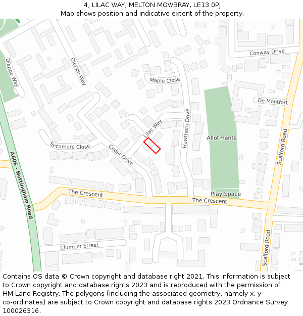4, LILAC WAY, MELTON MOWBRAY, LE13 0PJ: Location map and indicative extent of plot