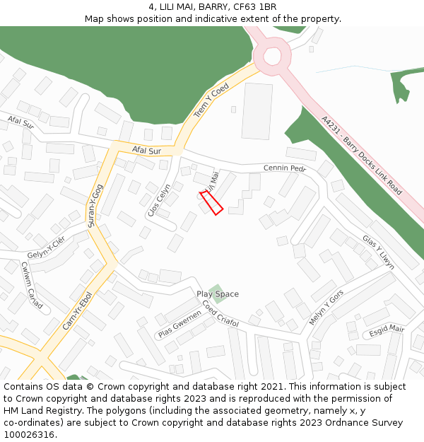 4, LILI MAI, BARRY, CF63 1BR: Location map and indicative extent of plot