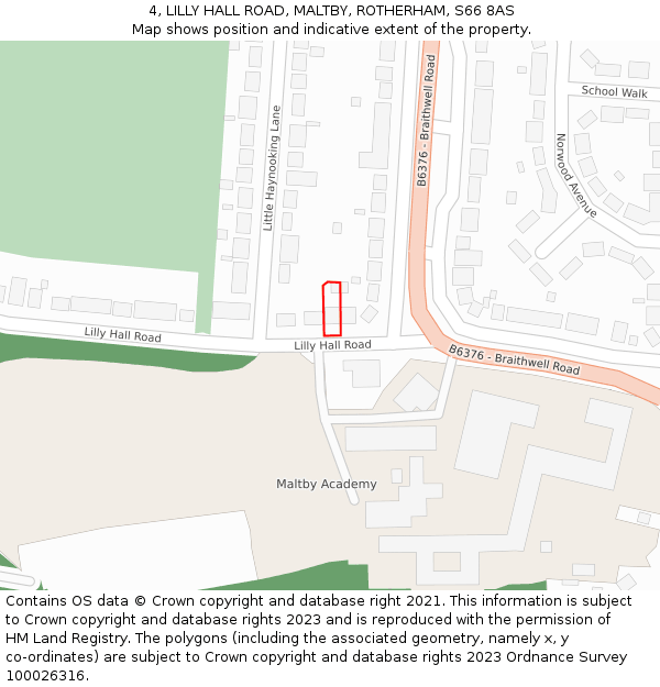 4, LILLY HALL ROAD, MALTBY, ROTHERHAM, S66 8AS: Location map and indicative extent of plot