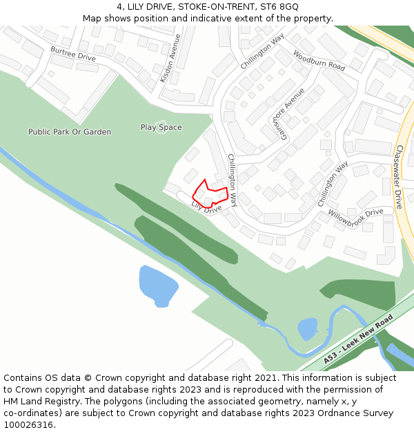 4, LILY DRIVE, STOKE-ON-TRENT, ST6 8GQ: Location map and indicative extent of plot