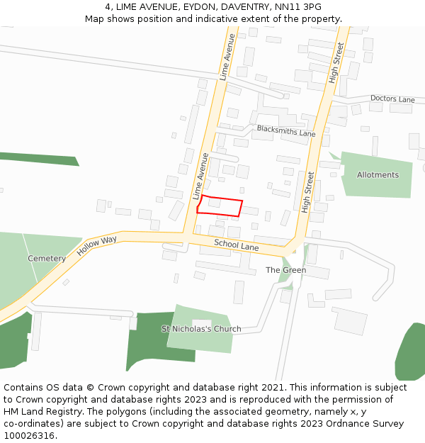 4, LIME AVENUE, EYDON, DAVENTRY, NN11 3PG: Location map and indicative extent of plot