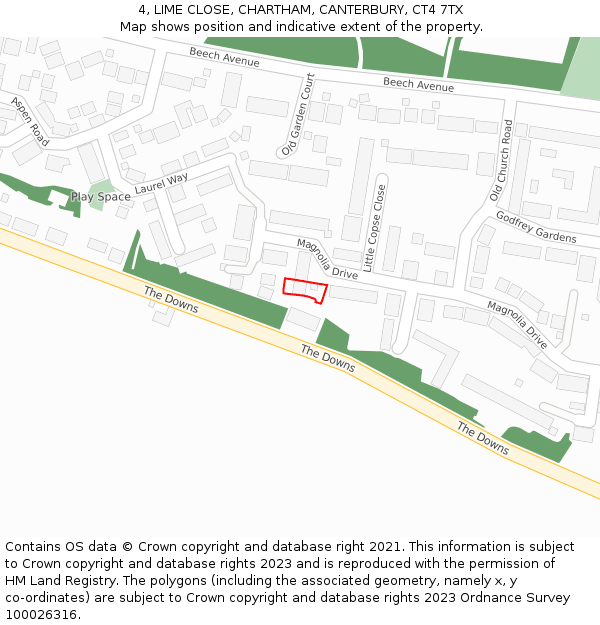 4, LIME CLOSE, CHARTHAM, CANTERBURY, CT4 7TX: Location map and indicative extent of plot