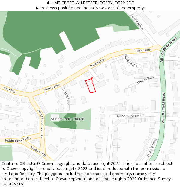 4, LIME CROFT, ALLESTREE, DERBY, DE22 2DE: Location map and indicative extent of plot