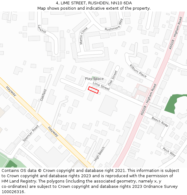 4, LIME STREET, RUSHDEN, NN10 6DA: Location map and indicative extent of plot