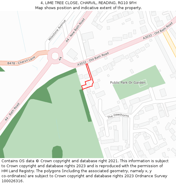 4, LIME TREE CLOSE, CHARVIL, READING, RG10 9FH: Location map and indicative extent of plot