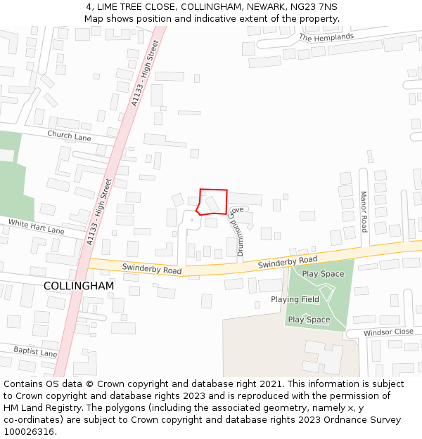 4, LIME TREE CLOSE, COLLINGHAM, NEWARK, NG23 7NS: Location map and indicative extent of plot