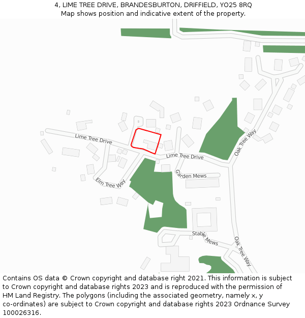 4, LIME TREE DRIVE, BRANDESBURTON, DRIFFIELD, YO25 8RQ: Location map and indicative extent of plot