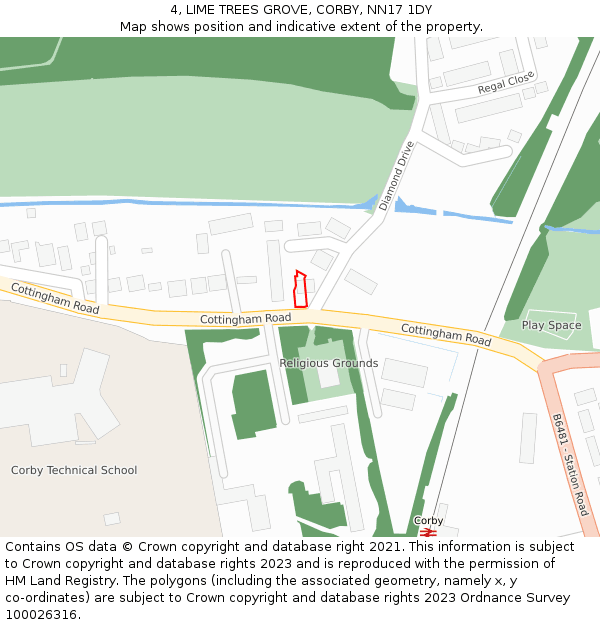 4, LIME TREES GROVE, CORBY, NN17 1DY: Location map and indicative extent of plot