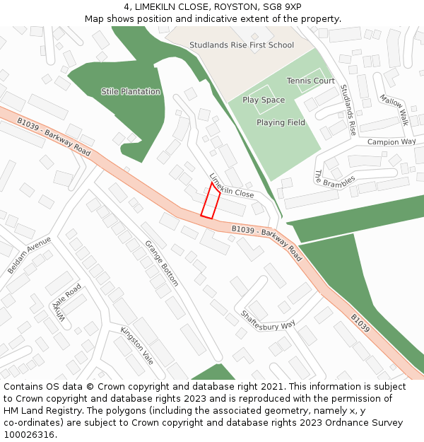 4, LIMEKILN CLOSE, ROYSTON, SG8 9XP: Location map and indicative extent of plot