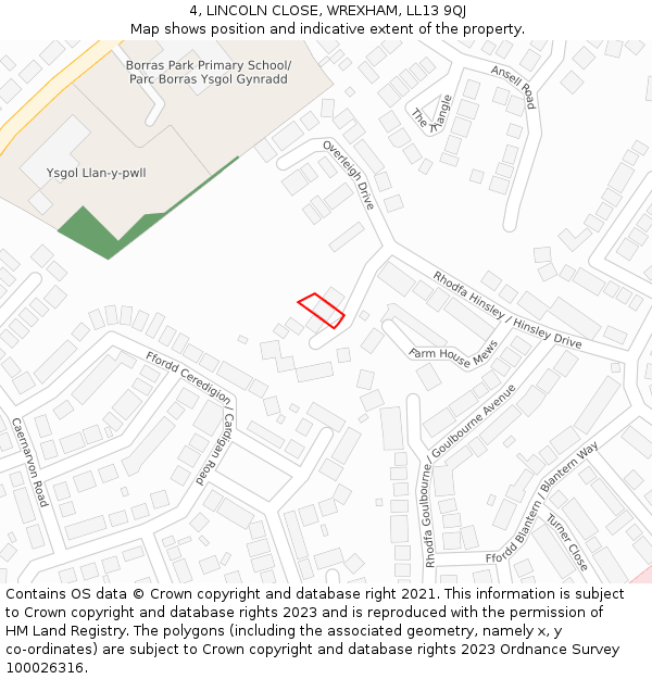 4, LINCOLN CLOSE, WREXHAM, LL13 9QJ: Location map and indicative extent of plot