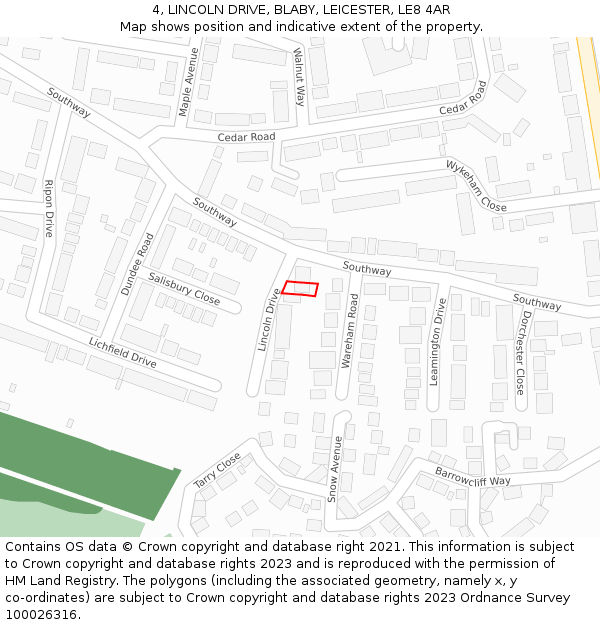 4, LINCOLN DRIVE, BLABY, LEICESTER, LE8 4AR: Location map and indicative extent of plot