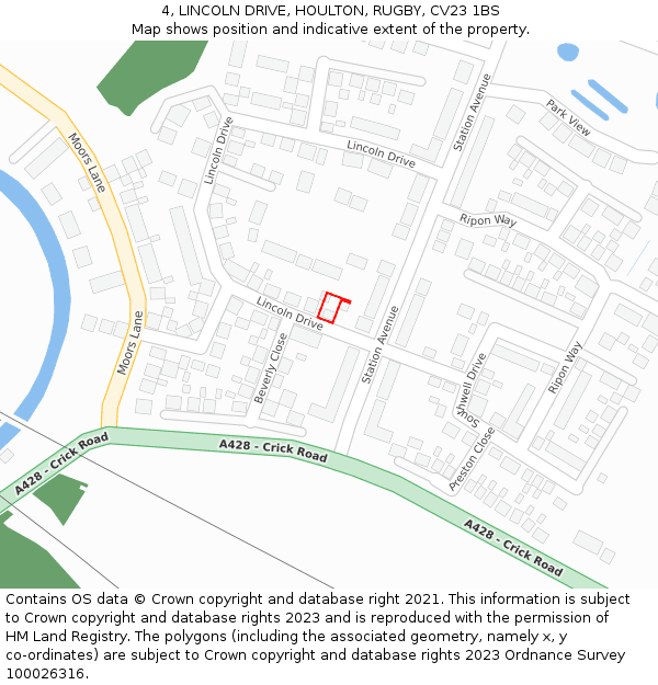 4, LINCOLN DRIVE, HOULTON, RUGBY, CV23 1BS: Location map and indicative extent of plot