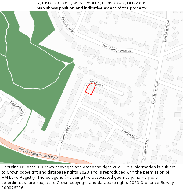4, LINDEN CLOSE, WEST PARLEY, FERNDOWN, BH22 8RS: Location map and indicative extent of plot