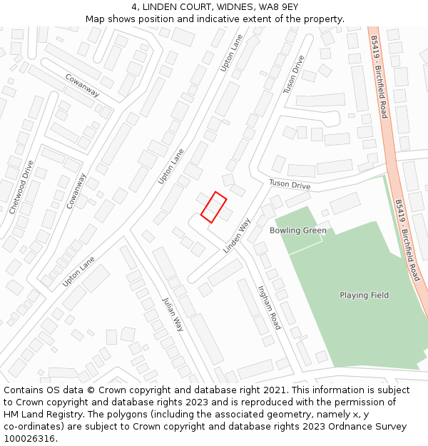 4, LINDEN COURT, WIDNES, WA8 9EY: Location map and indicative extent of plot