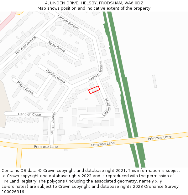 4, LINDEN DRIVE, HELSBY, FRODSHAM, WA6 0DZ: Location map and indicative extent of plot