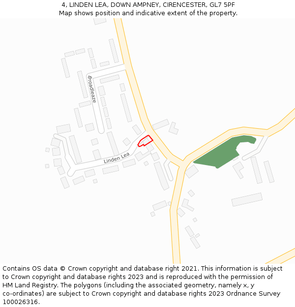 4, LINDEN LEA, DOWN AMPNEY, CIRENCESTER, GL7 5PF: Location map and indicative extent of plot