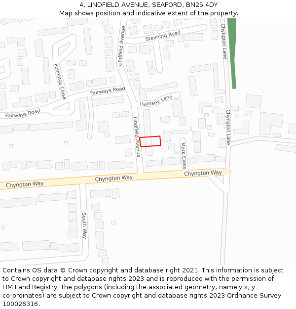 4, LINDFIELD AVENUE, SEAFORD, BN25 4DY: Location map and indicative extent of plot