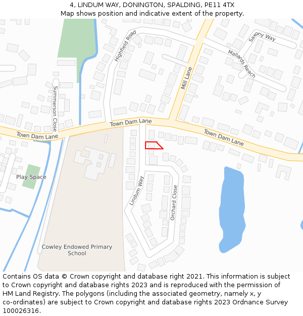 4, LINDUM WAY, DONINGTON, SPALDING, PE11 4TX: Location map and indicative extent of plot