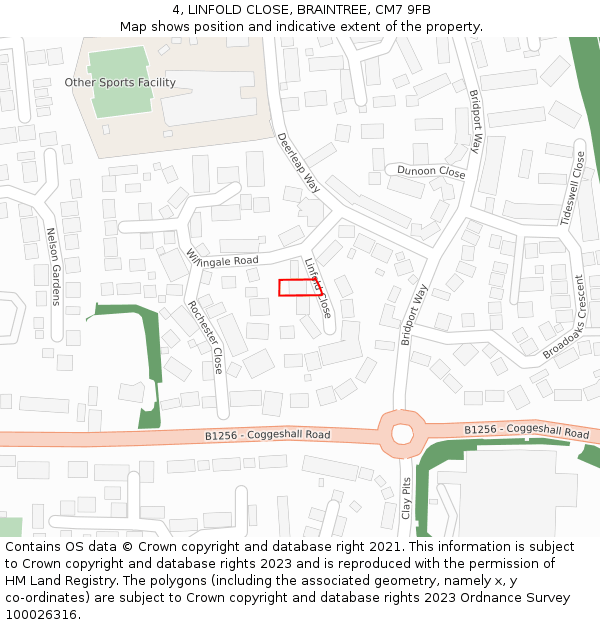 4, LINFOLD CLOSE, BRAINTREE, CM7 9FB: Location map and indicative extent of plot