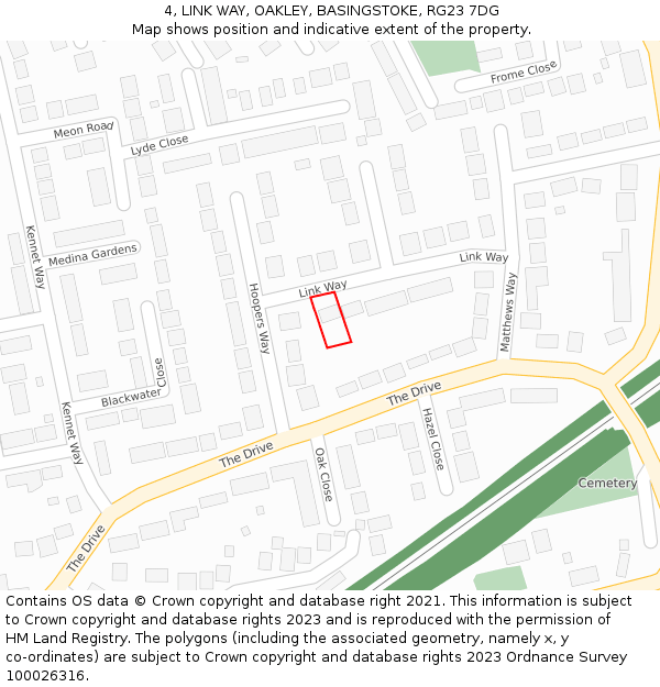 4, LINK WAY, OAKLEY, BASINGSTOKE, RG23 7DG: Location map and indicative extent of plot