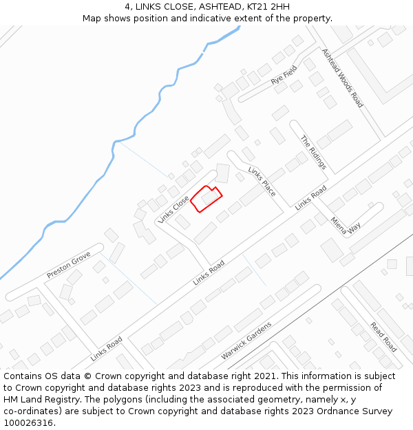 4, LINKS CLOSE, ASHTEAD, KT21 2HH: Location map and indicative extent of plot