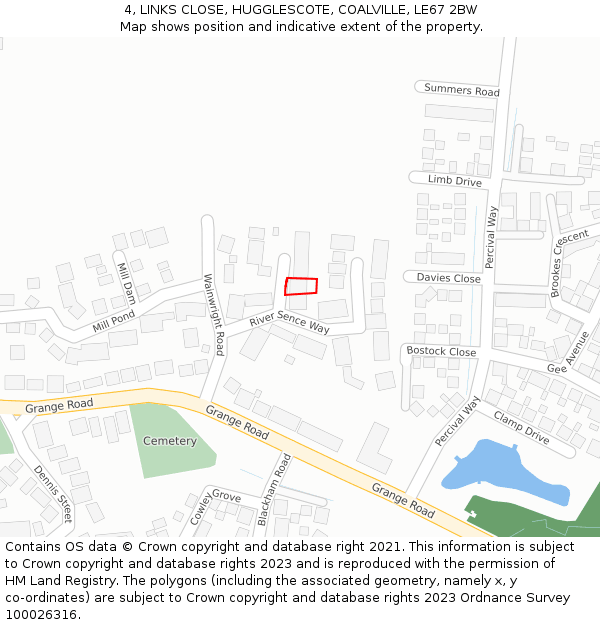 4, LINKS CLOSE, HUGGLESCOTE, COALVILLE, LE67 2BW: Location map and indicative extent of plot