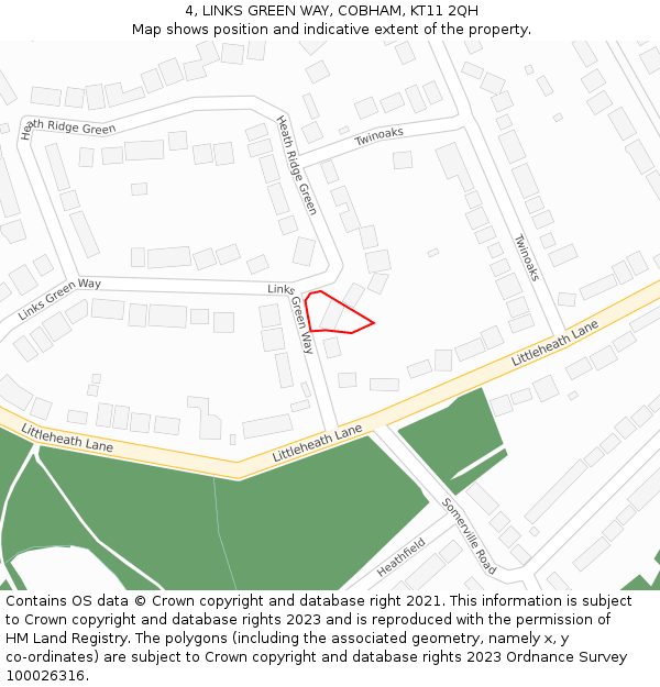 4, LINKS GREEN WAY, COBHAM, KT11 2QH: Location map and indicative extent of plot