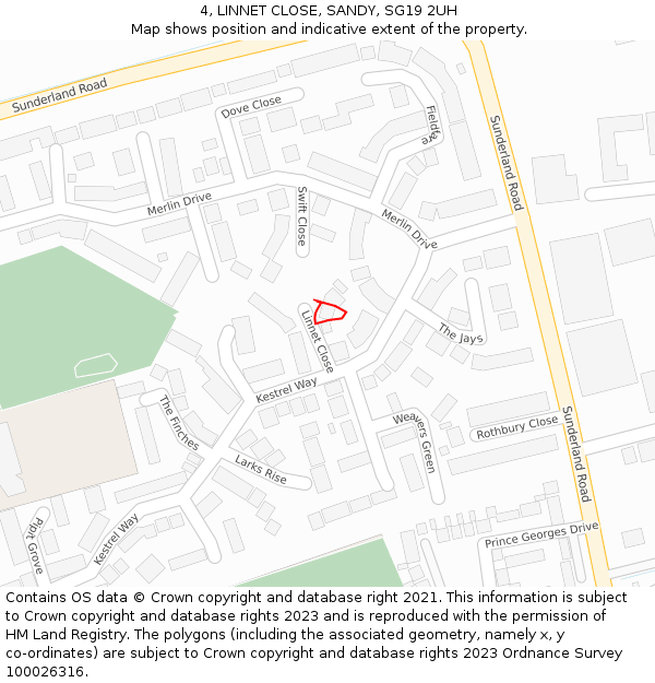 4, LINNET CLOSE, SANDY, SG19 2UH: Location map and indicative extent of plot