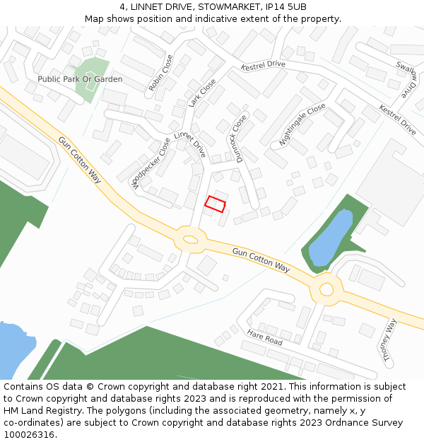 4, LINNET DRIVE, STOWMARKET, IP14 5UB: Location map and indicative extent of plot
