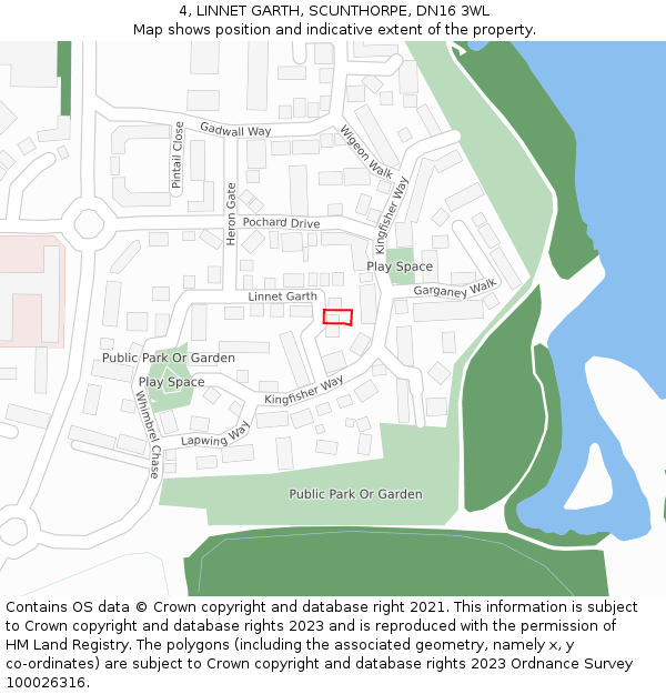 4, LINNET GARTH, SCUNTHORPE, DN16 3WL: Location map and indicative extent of plot