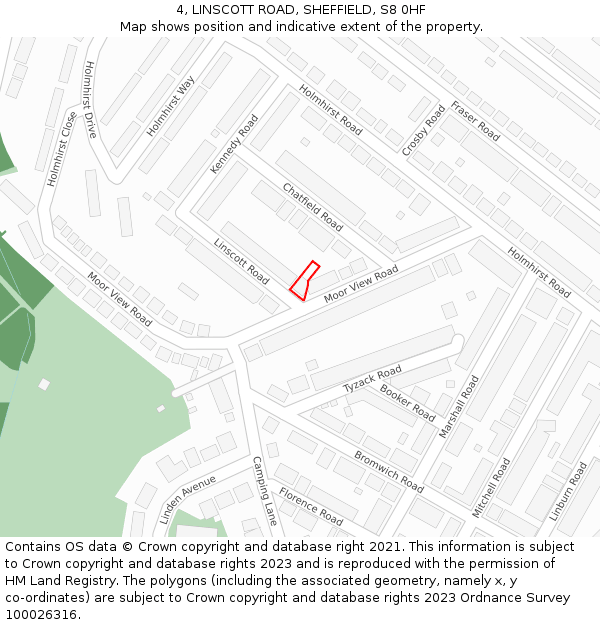 4, LINSCOTT ROAD, SHEFFIELD, S8 0HF: Location map and indicative extent of plot