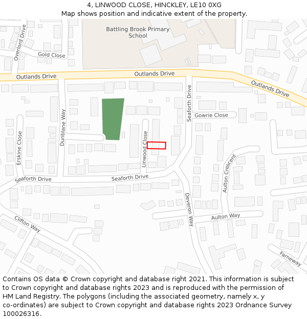 4, LINWOOD CLOSE, HINCKLEY, LE10 0XG: Location map and indicative extent of plot