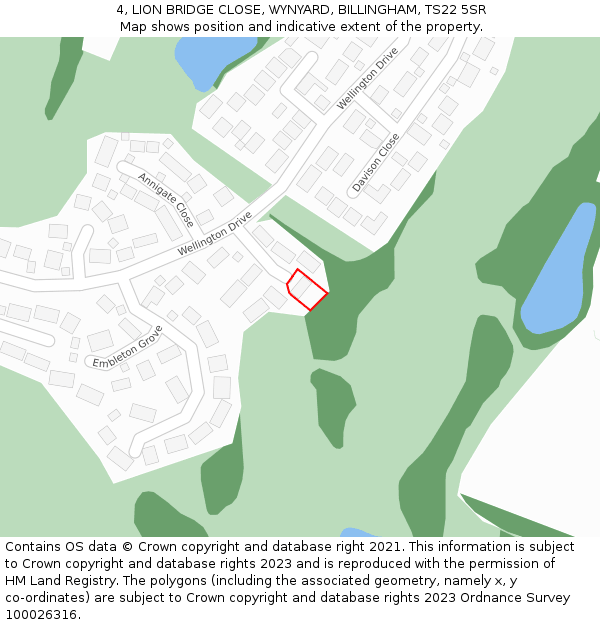 4, LION BRIDGE CLOSE, WYNYARD, BILLINGHAM, TS22 5SR: Location map and indicative extent of plot