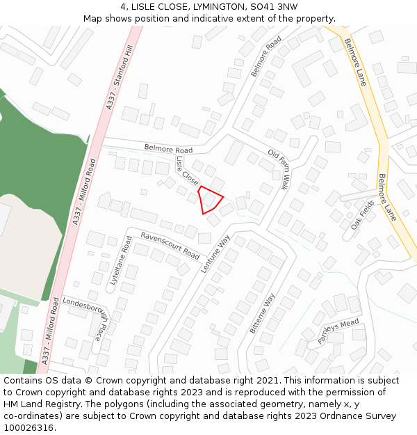 4, LISLE CLOSE, LYMINGTON, SO41 3NW: Location map and indicative extent of plot