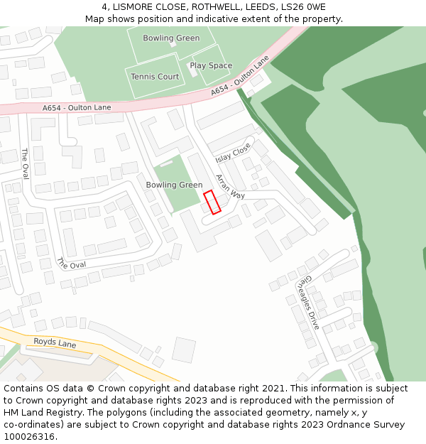 4, LISMORE CLOSE, ROTHWELL, LEEDS, LS26 0WE: Location map and indicative extent of plot