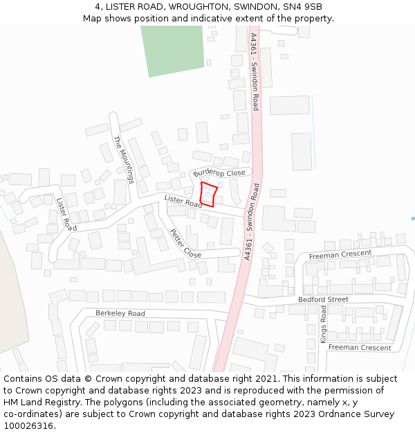 4, LISTER ROAD, WROUGHTON, SWINDON, SN4 9SB: Location map and indicative extent of plot