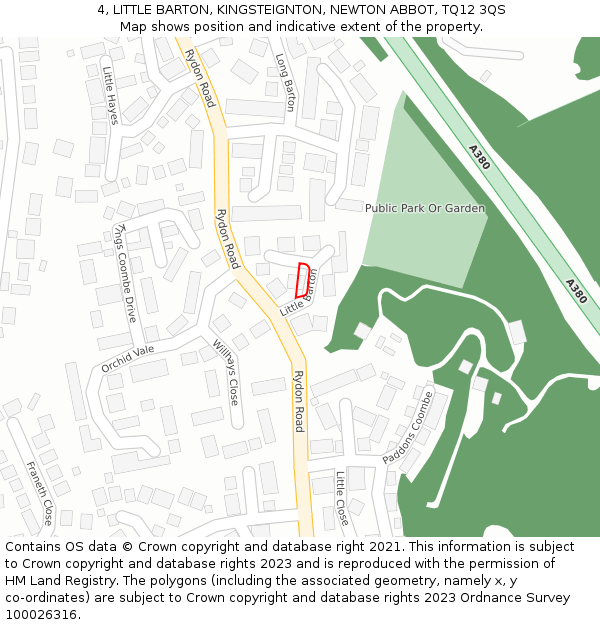 4, LITTLE BARTON, KINGSTEIGNTON, NEWTON ABBOT, TQ12 3QS: Location map and indicative extent of plot