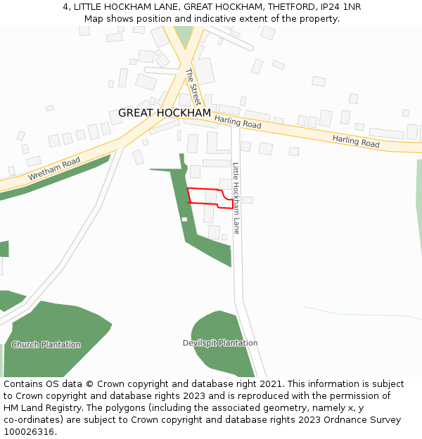 4, LITTLE HOCKHAM LANE, GREAT HOCKHAM, THETFORD, IP24 1NR: Location map and indicative extent of plot