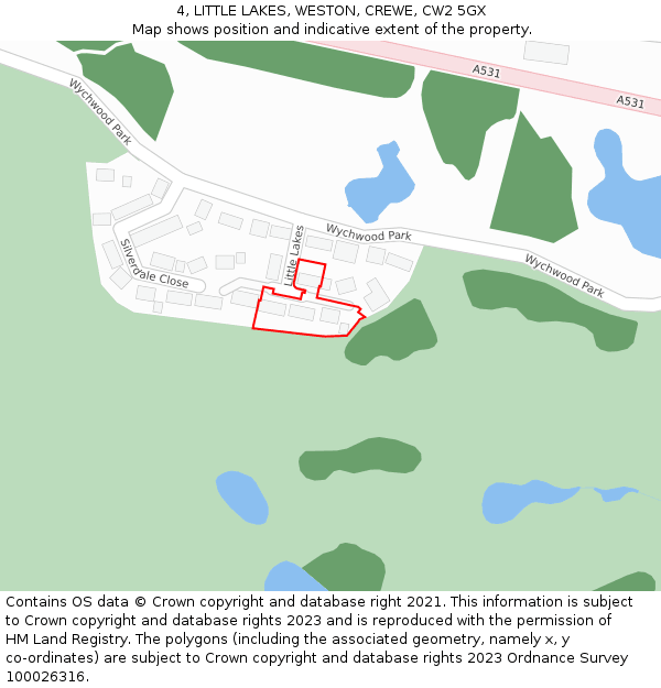 4, LITTLE LAKES, WESTON, CREWE, CW2 5GX: Location map and indicative extent of plot