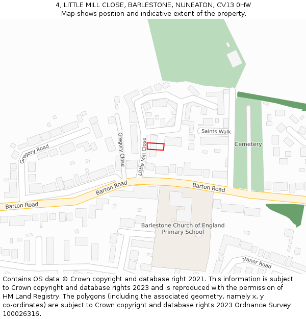 4, LITTLE MILL CLOSE, BARLESTONE, NUNEATON, CV13 0HW: Location map and indicative extent of plot