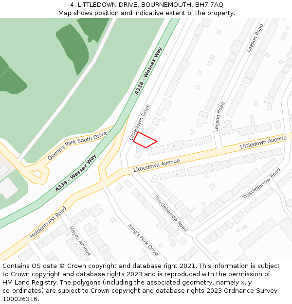 4, LITTLEDOWN DRIVE, BOURNEMOUTH, BH7 7AQ: Location map and indicative extent of plot