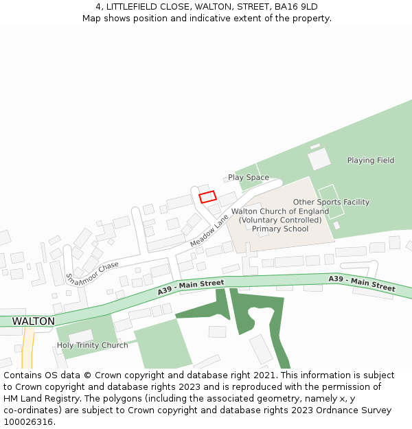 4, LITTLEFIELD CLOSE, WALTON, STREET, BA16 9LD: Location map and indicative extent of plot