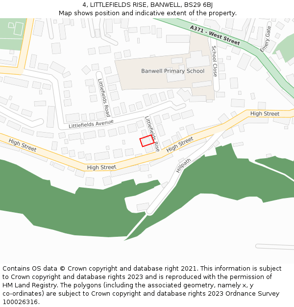 4, LITTLEFIELDS RISE, BANWELL, BS29 6BJ: Location map and indicative extent of plot