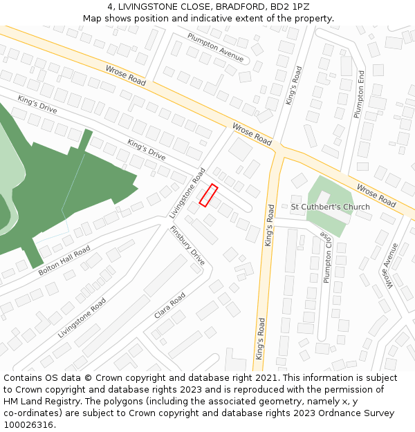 4, LIVINGSTONE CLOSE, BRADFORD, BD2 1PZ: Location map and indicative extent of plot