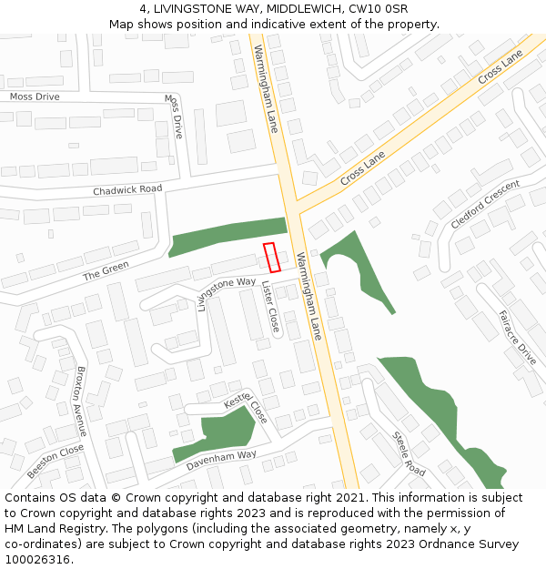 4, LIVINGSTONE WAY, MIDDLEWICH, CW10 0SR: Location map and indicative extent of plot