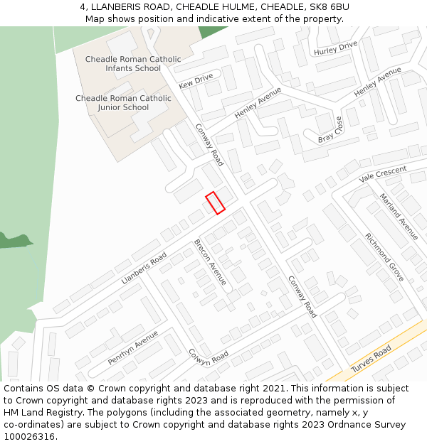 4, LLANBERIS ROAD, CHEADLE HULME, CHEADLE, SK8 6BU: Location map and indicative extent of plot