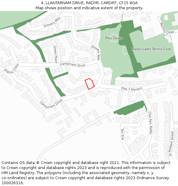 4, LLANTARNAM DRIVE, RADYR, CARDIFF, CF15 8GA: Location map and indicative extent of plot